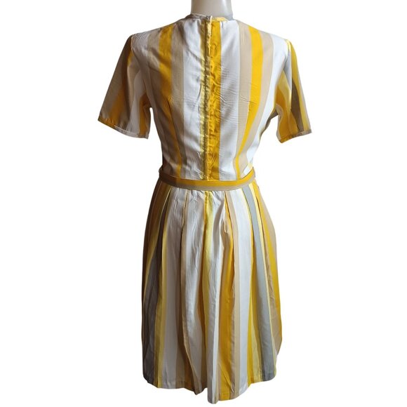 sz 8 Vintage Rockabilly Dress 1950's Jane Ann Yellow White Striped Belted USA - Picture 3 of 11